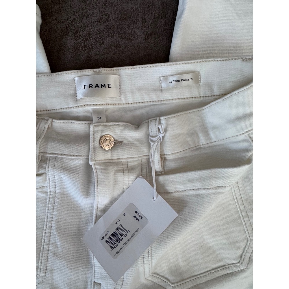 FRAME Le Slim Palazzo Modernist Pocket High-Rise Wide-Leg Jeans White 31 NWT - Picture 6 of 6